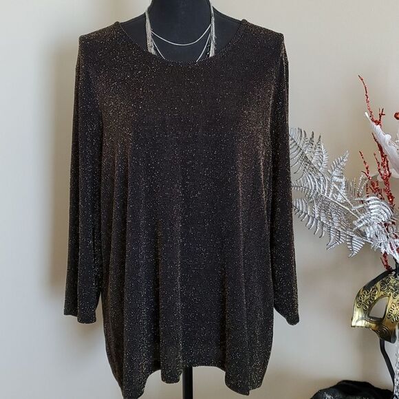 SALE Glamorous Perfect Holidays Black Sparkle Laura Plus Size Top - Picture 1 of 10